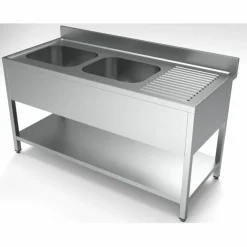 Spültisch mit Grundboden, 2 Becken Links, 1600x700x850mm
