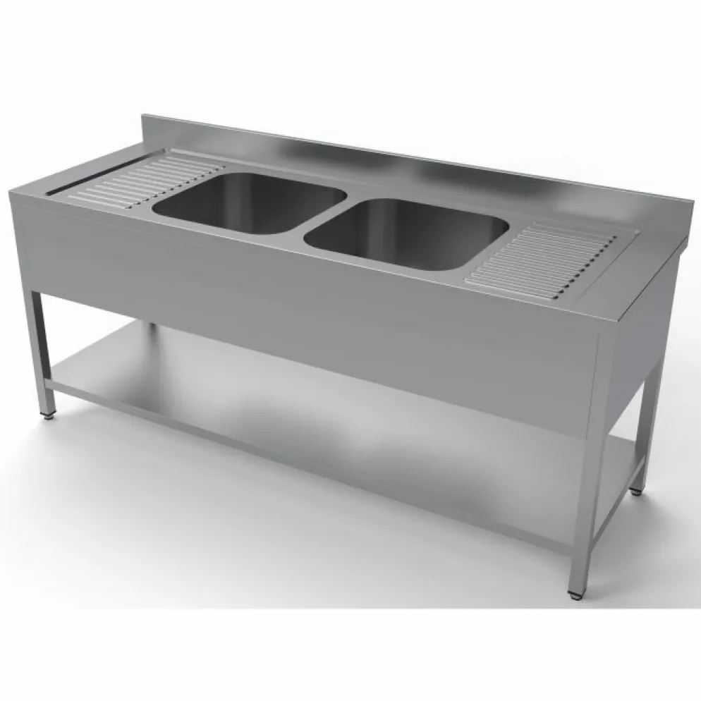 Spültisch mit Grundboden, 2 Becken Mitte, 2000x700x850mm