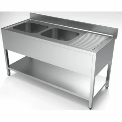 Spültisch 2000 mm, 2 Becken links, 600 mm tief