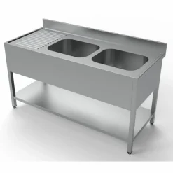 Spültisch 2000 mm, 2 Becken rechts, 600 mm tief