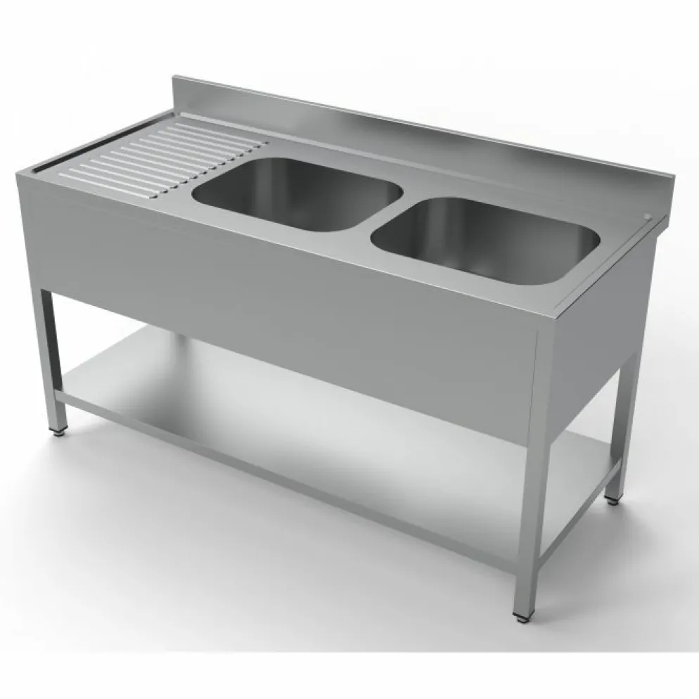 Spültisch 700 mm mit Grundboden Breite 1600 mm, 2 Becken rechts