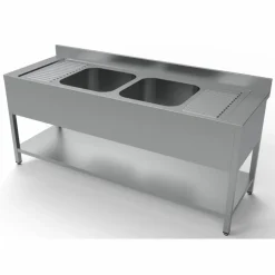 Spültisch 700 mm mit Grundboden Breite 2000 mm, 2 Becken mittig
