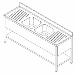 Spültisch 700 mm mit Grundboden Breite 2000 mm, 2 Becken mittig
