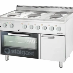STALGAST Elektro-Herd mit 6 Kochplatten, Umluft-Backofen GN 1/1 und Unterschrank