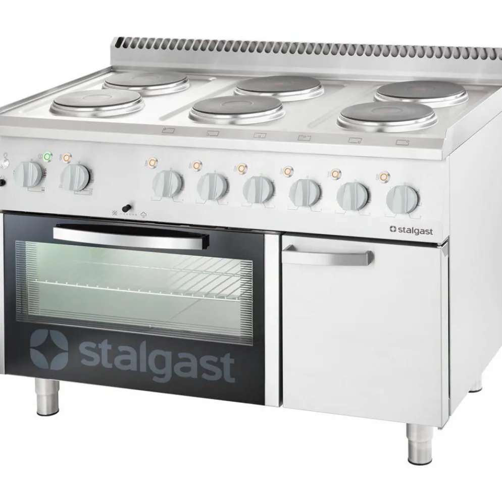 STALGAST Elektro-Herd mit 6 Kochplatten, Umluft-Backofen GN 1/1 und Unterschrank