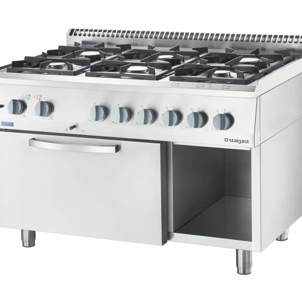 STALGAST Gasherd ECO 6 Brenner (6x3,5 kW), Elektro-Heißluftofen (600x400mm, GN 1/1)