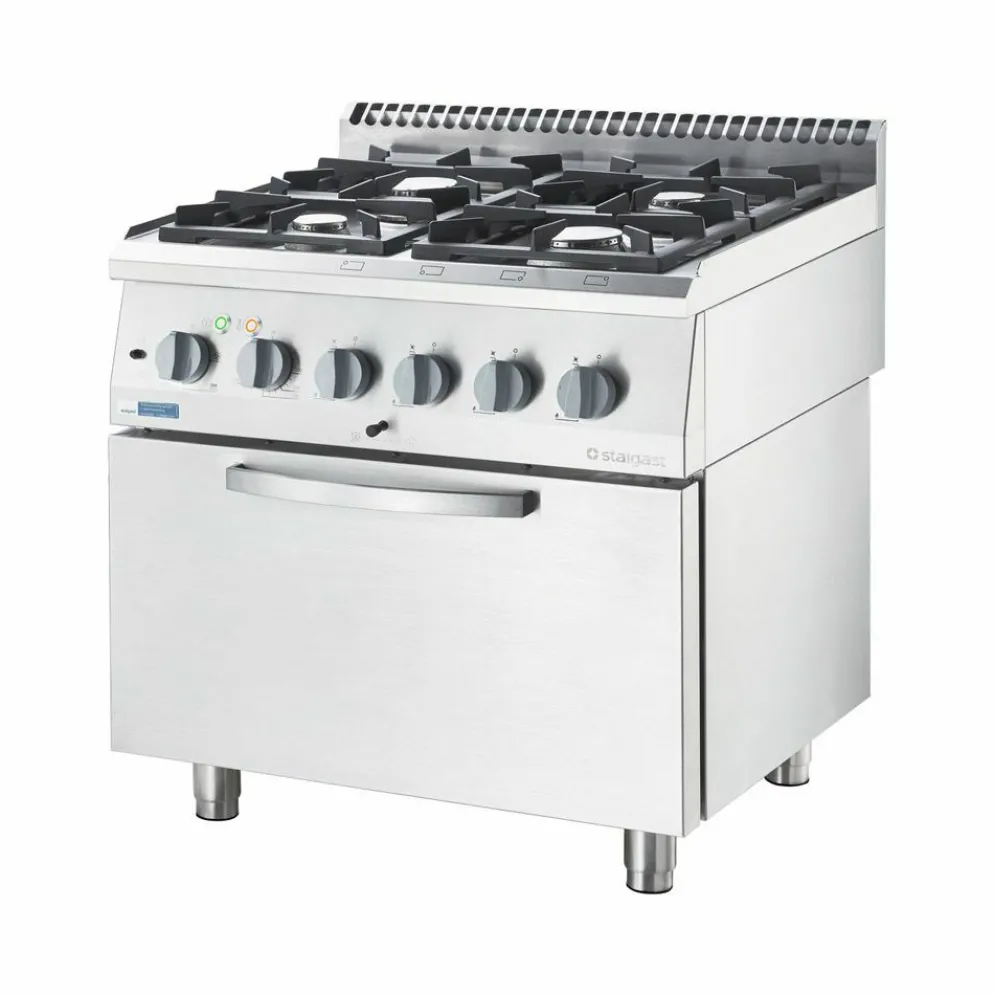 STALGAST Gasherd ECO 4-Brenner (4x3,5 kW), Elektro-Heißluftofen (600x400mm, GN 1/1)
