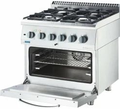 STALGAST Gasherd ECO 4-Brenner (4x3,5 kW), Elektro-Heißluftofen (600x400mm, GN 1/1)