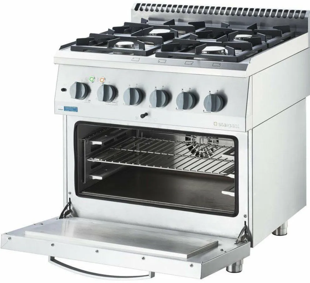 STALGAST Gasherd ECO 4-Brenner (4x3,5 kW), Elektro-Heißluftofen (600x400mm, GN 1/1)