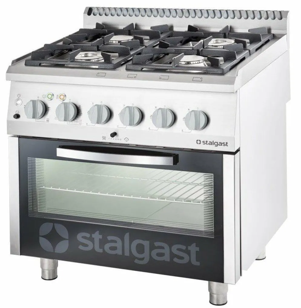 STALGAST Gasherd mit 4 Brennern (3,5+2x5+7), Elektro-Backofen GN2/1