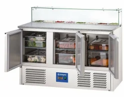 STARLINE Pizzatisch mit Kühlaufsatz und Glasabdeckung, 3-türig, 8x GN 1/6