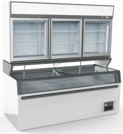 SUPERMARKT Wandtiefkühlung CS mit 3 Glastüren mit Tiefkühltruhe, Breite 2104mm