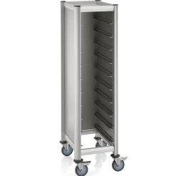 Tablettwagen MDF Holzoptik/Alu für 10x GN1/1 Tabletts, silber