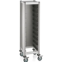 Tablettwagen MDF Holzoptik/Alu für 10 Tabletts 45,4x35,5cm, silber