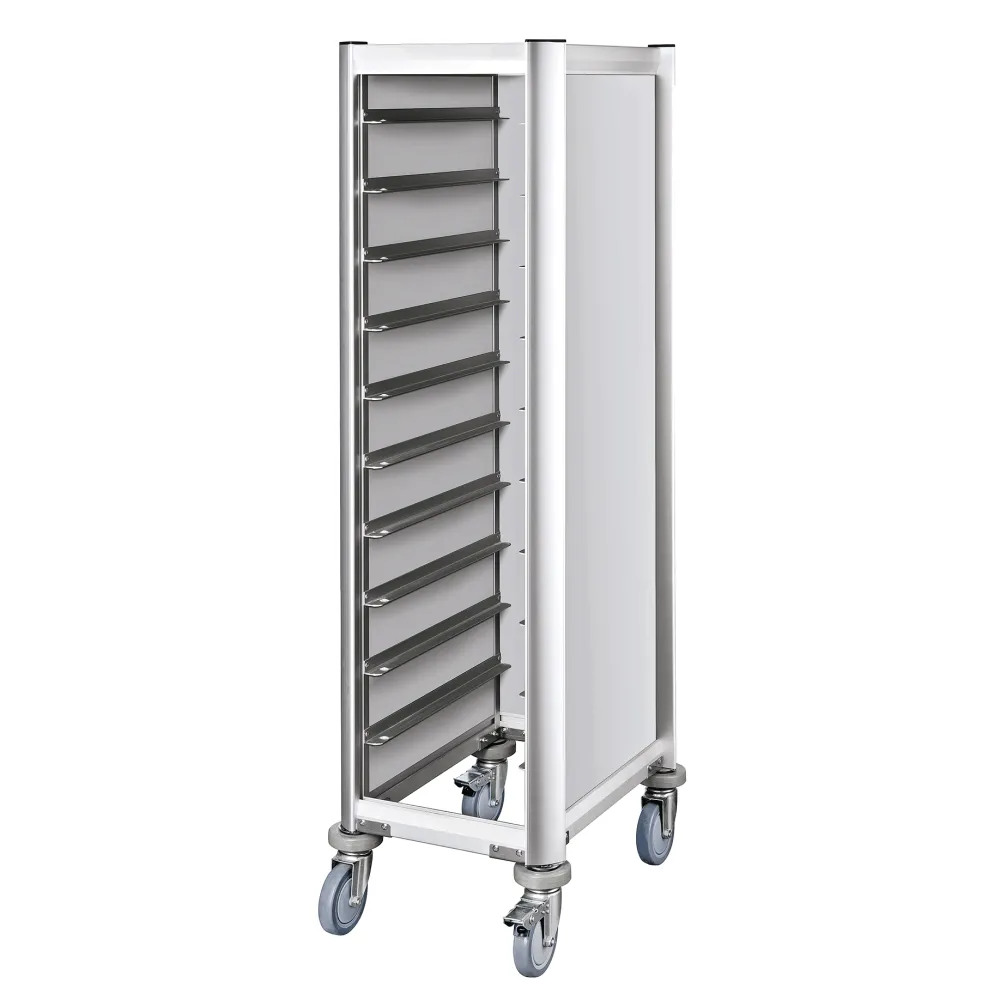 Tablettwagen MDF Holzoptik/Alu für 10 Tabletts 45,4x35,5cm, silber