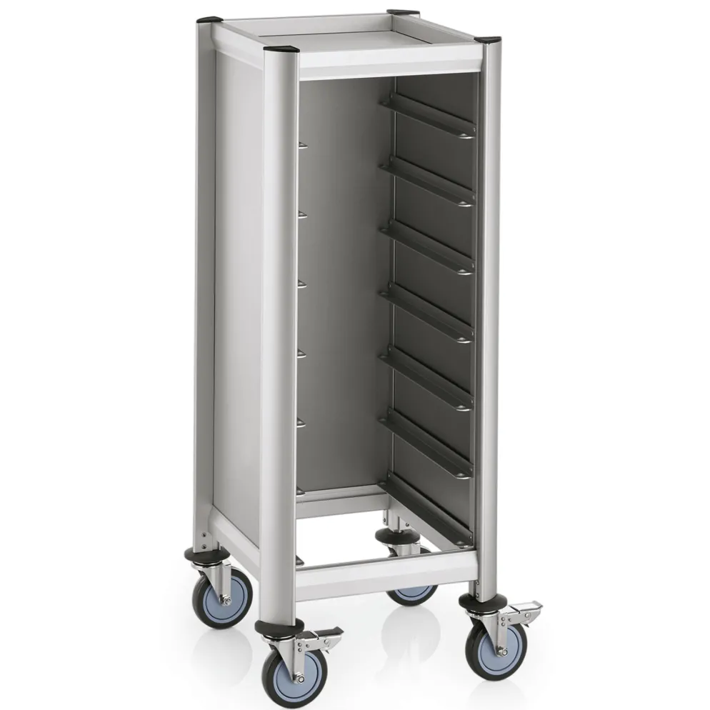 Tablettwagen MDF Holzoptik/Alu für 7 Tabletts 45,4x35,5cm, silber