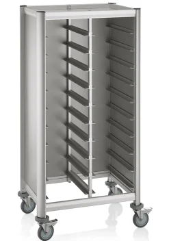 Tablettwagen SINGLE GN 1/1 MENSA, für 2x10 Tabletts, silber