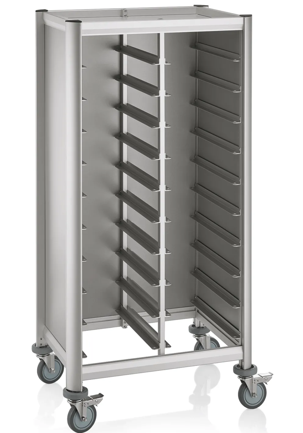 Tablettwagen SINGLE GN 1/1 MENSA, für 2x10 Tabletts, silber