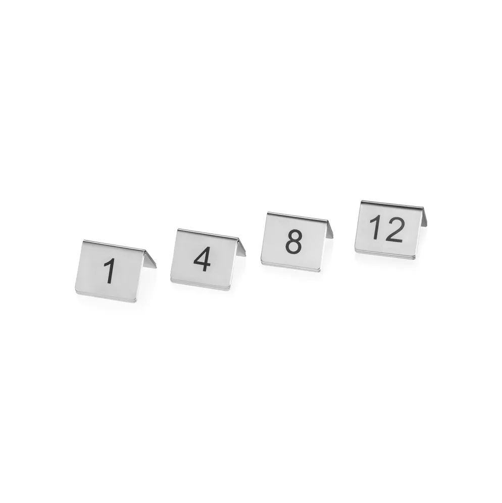 Tischnummernschild Set 1-12, 5 x 5 x 5,5 cm, 12-teilig, Chromnickelstahl