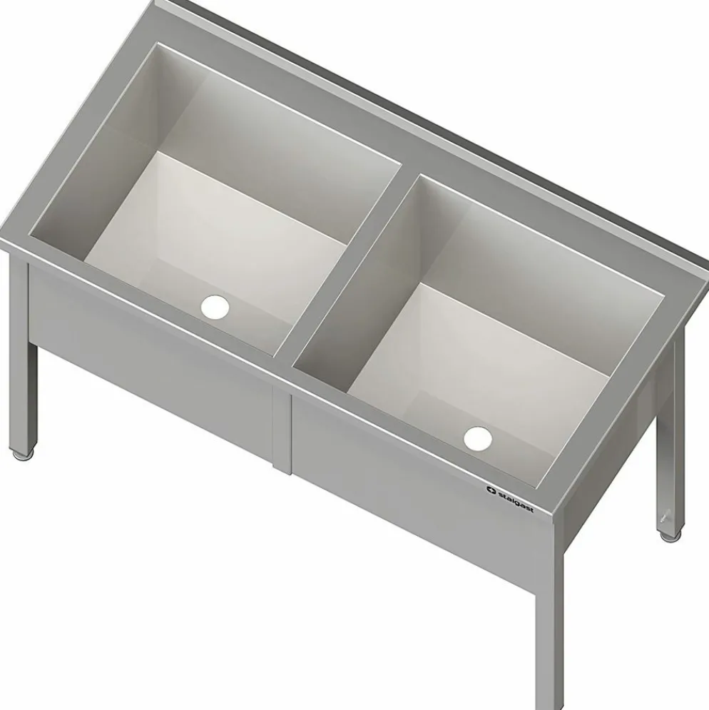 Topfspültisch TS05 1200x600x850mm, 2 Becken, Aufkantung