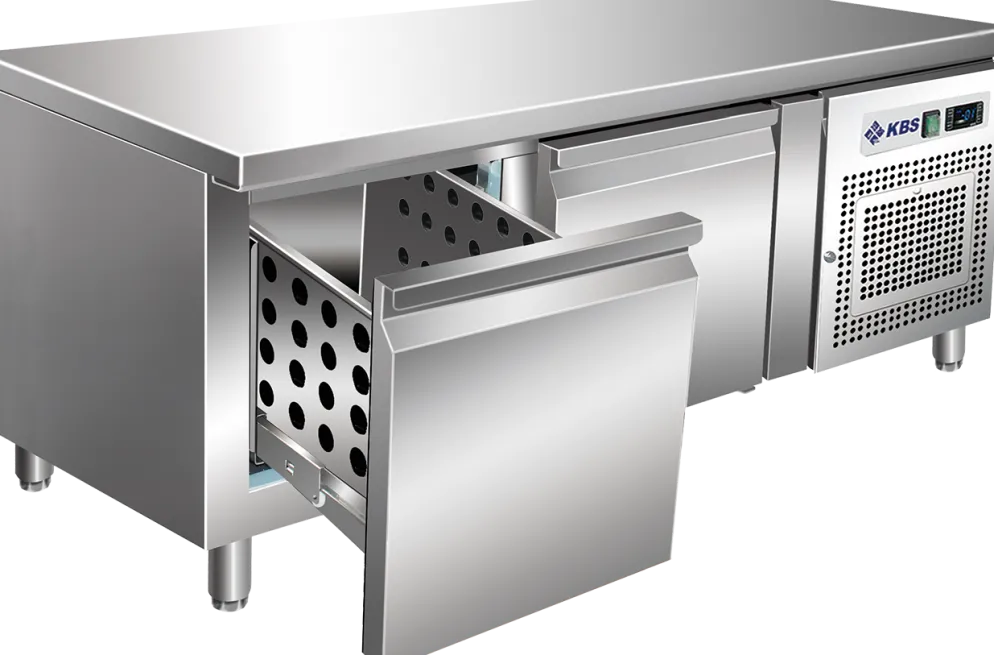 Unterbaukühltisch UKT 211 mit 2 Schubladen, CNS Edelstahl, 1360 mm, 0,15 kW