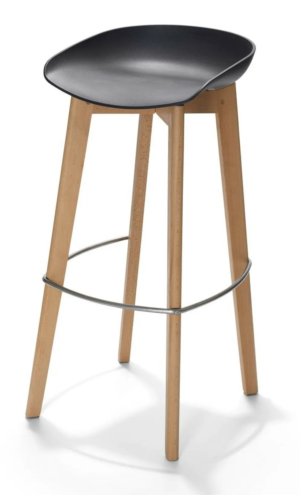 VEBA Keeve Barhocker schwarz niedrig, Gestell Birkenholz, Kunststoff Sitz