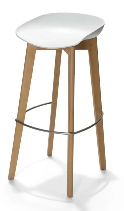 VEBA Keeve Barhocker weiß niedrig, Gestell Birkenholz, Kunststoff Sitz
