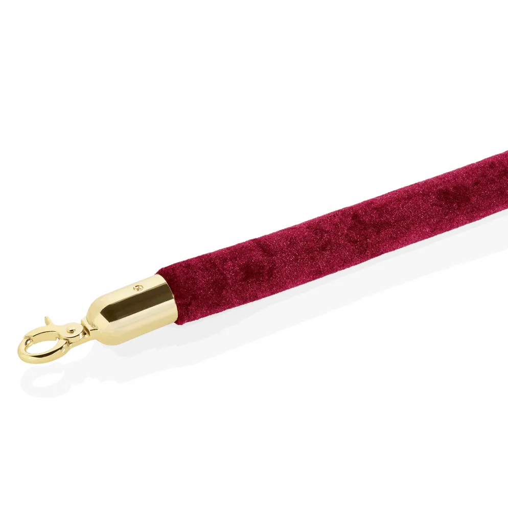Verbindungstau CLASSIC, Ø 3,2 cm, 1,5 m, burgunderrot, Velours, goldfarben, Edelstahl