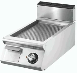 VIRTUS Elektro-Grillplatte, gerillte verchromte Platte, Breite 400mm, 5,4 kW, 400V