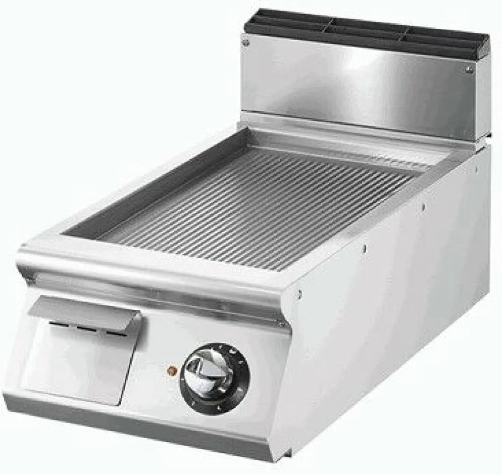VIRTUS Elektro-Grillplatte, gerillte verchromte Platte, Breite 400mm, 5,4 kW, 400V