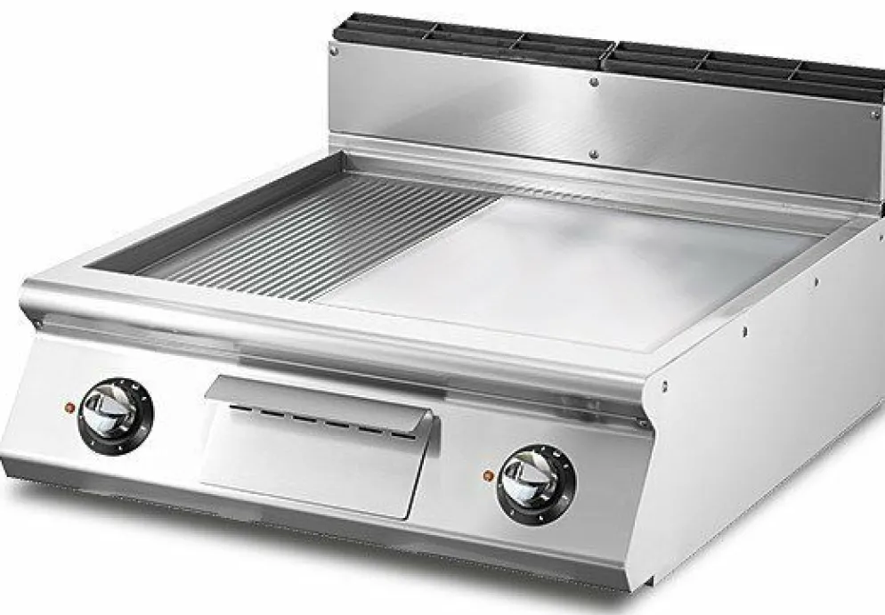 VIRTUS Gas-Grillplatte, 1/2 glatte,1/2 gerillte Platte, Breite 800mm, Tiefe 730mm, kW 12