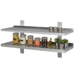 Wandbord Edelstahl, 2 Böden, Breite 1600x400 mm