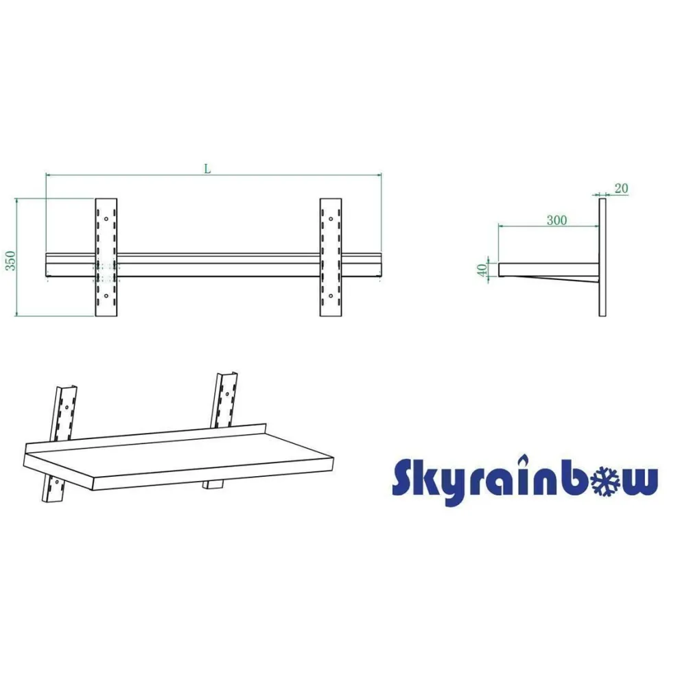 Wandbord Edelstahl, 1 Boden, Breite 1000x300 mm