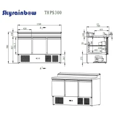 Zubereitungstisch Pizzatisch 3-türig mit Kühlaufsatz für 8x GN1/6, Breite 1370mm